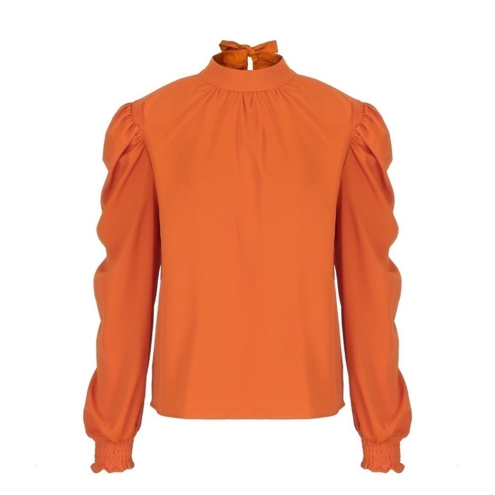 Beautiful puff sleeve orange tie blouse - Picture 3 of 6